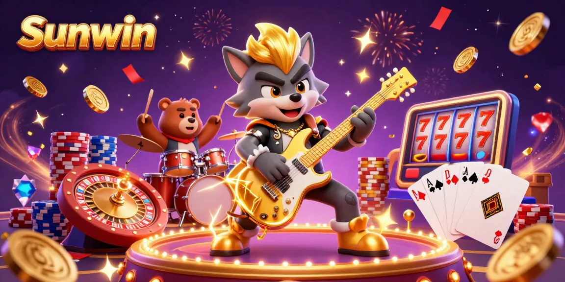 Experience exhilarating gameplay at Sunwin with 3D characters and dynamic casino elements celebrating winnings.