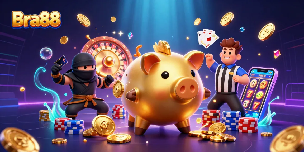 Engage with Bra88 through an action-packed casino illustration showcasing excitement and winning potential.