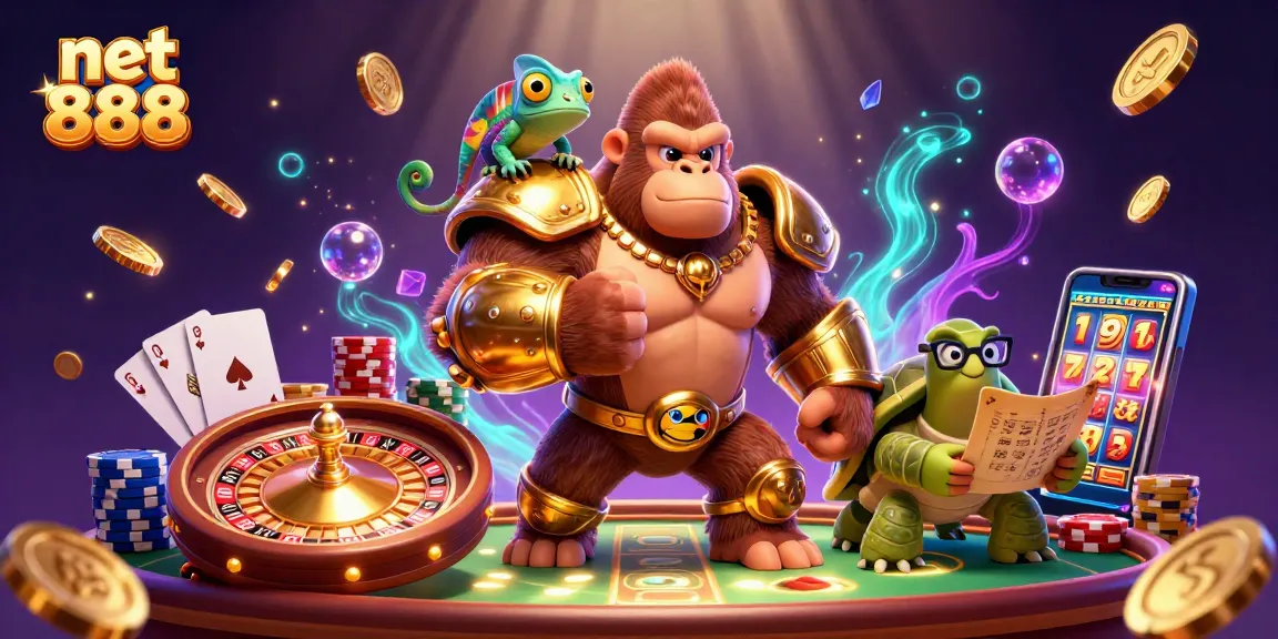 Experience thrilling gameplay with net 888, featuring a powerful gorilla king and vibrant casino elements.