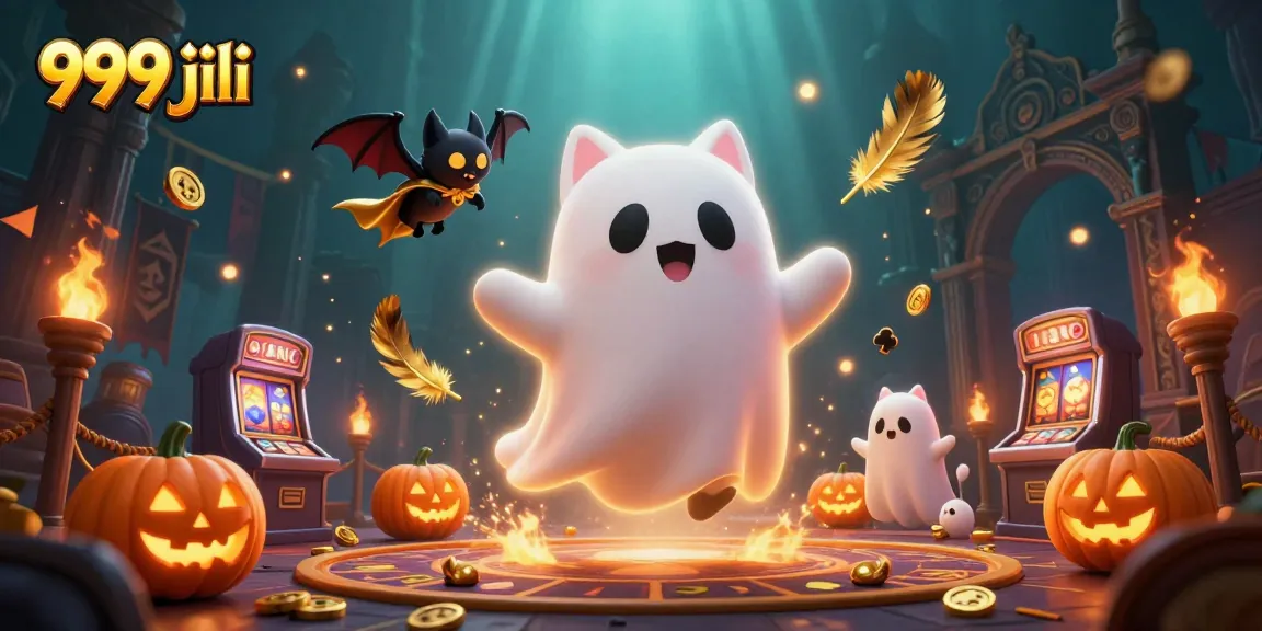 Experience thrilling gameplay with 999 jili in an enchanting haunted casino scene, animated with vibrant ghostly characters and glowing elements.