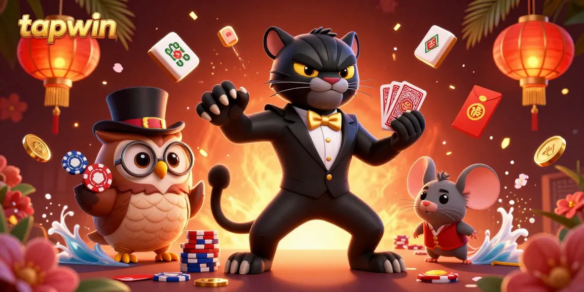 tapwin illustration featuring a stylish black panther dealing cards with themed casino elements.