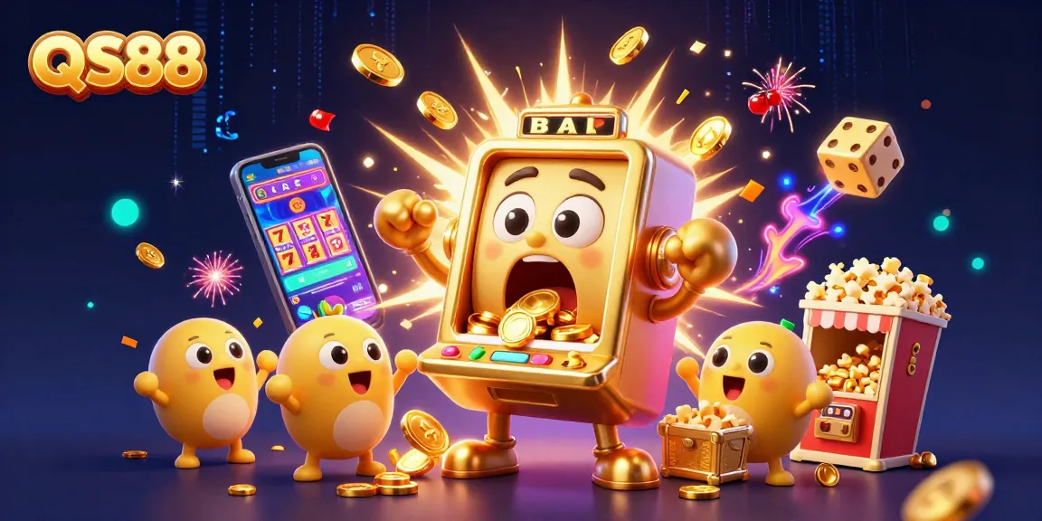 Experience the thrill of winning with QS88 at the vibrant online casino, showcasing dynamic slot machines bursting with coins.