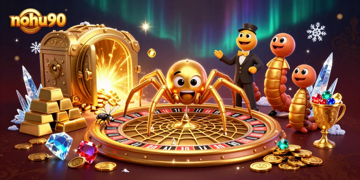 Nervously betting fly in a vibrant nohu90 casino scene featuring fortune elements.
