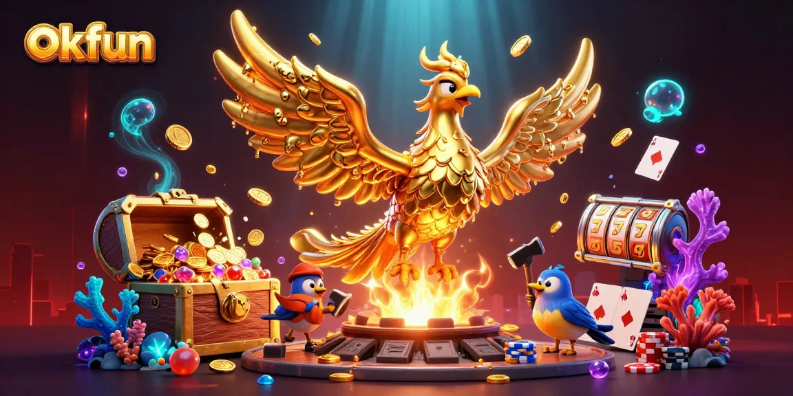 Spin the reels for thrilling wins at okfun casino featuring a molten metal phoenix!