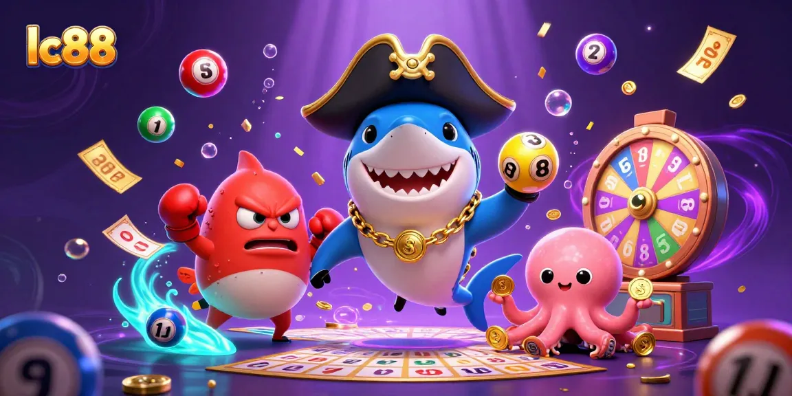 Engage in thrilling gaming adventures at lc88 with vibrant lottery balls and animated characters.
