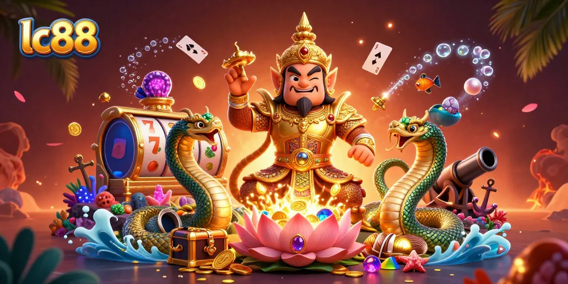 Spin and win at lc88 with vibrant slot reels exploding with treasure in a dynamic casino scene.