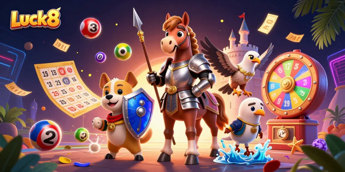 Engage in thrilling games at Luck8, featuring a dynamic casino scene with exciting lottery elements.