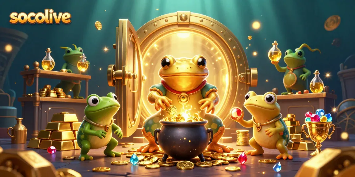 Experience the excitement of socolive with vibrant 3D alchemy visuals, gold coins, and gems.