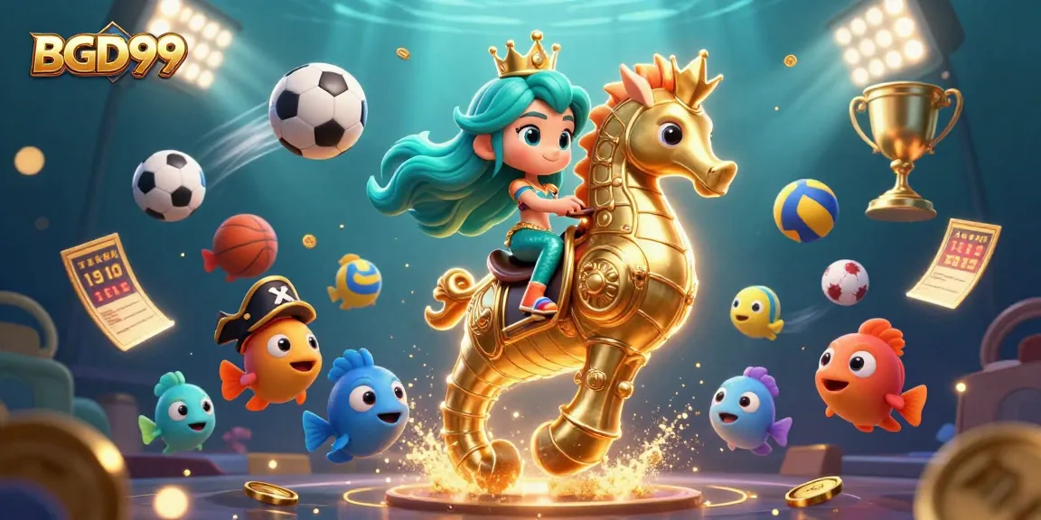 Engage with BGD99's exciting betting experience illustrated with vibrant 3D characters and dynamic sports elements.