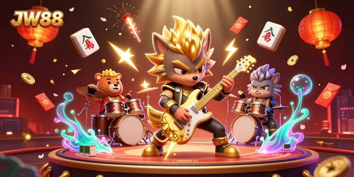 JW88 showcases a thrilling casino experience with electrifying characters and vibrant gambling elements.