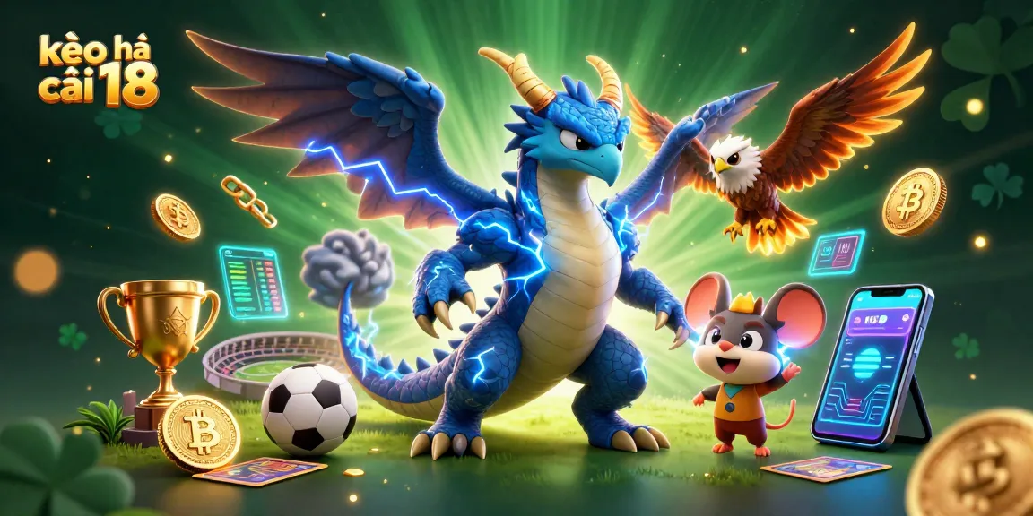 Place bets using kèo nhà cái 18 with dynamic betting slips, trophies, and crypto elements.
