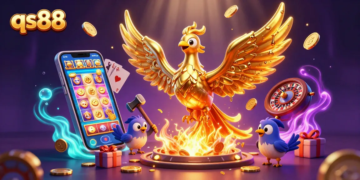 Win exciting jackpots at qs88 with this vibrant and detailed illustration of thrilling casino elements.