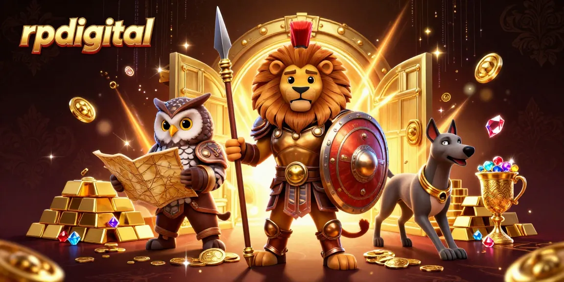 Experience thrilling gaming with rpdigital, featuring a heroic Spartan lion in an extravagant casino scene.
