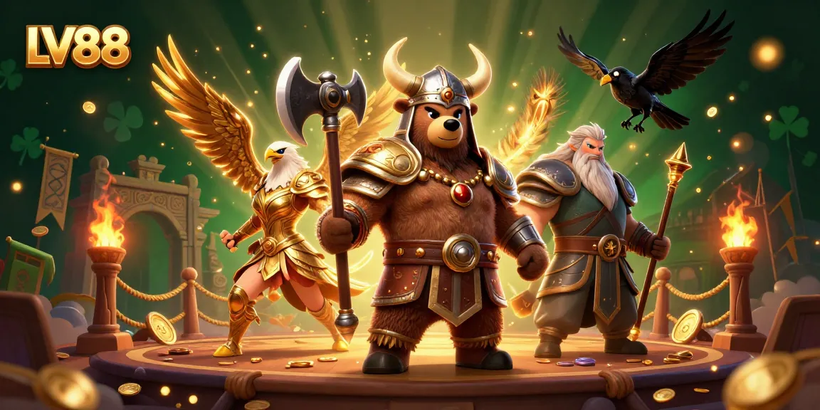 Engage with LV88 as a Viking berserker and Valkyrie eagle amidst a dynamic casino battle arena.