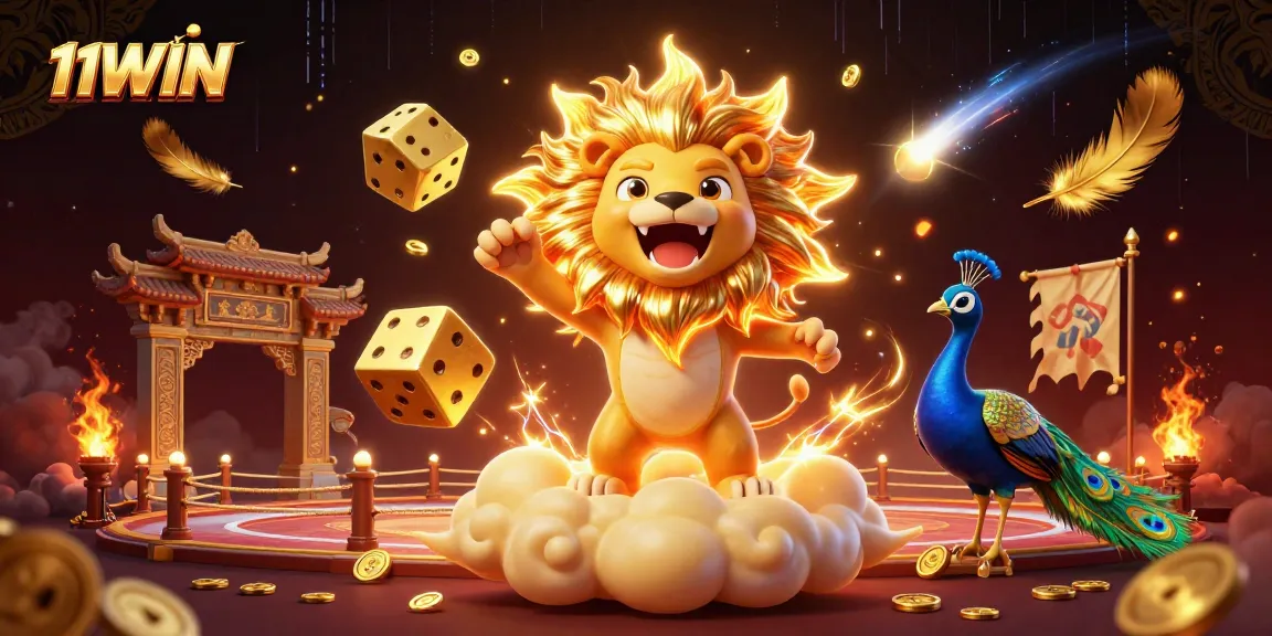 11WIN offers thrilling adventures in a vibrant 3D casino world with golden elements and energetic characters.