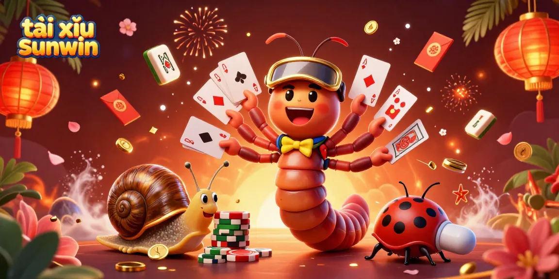 Engage in tài xỉu sunwin excitement with a whimsical 3D illustration featuring vibrant casino elements.