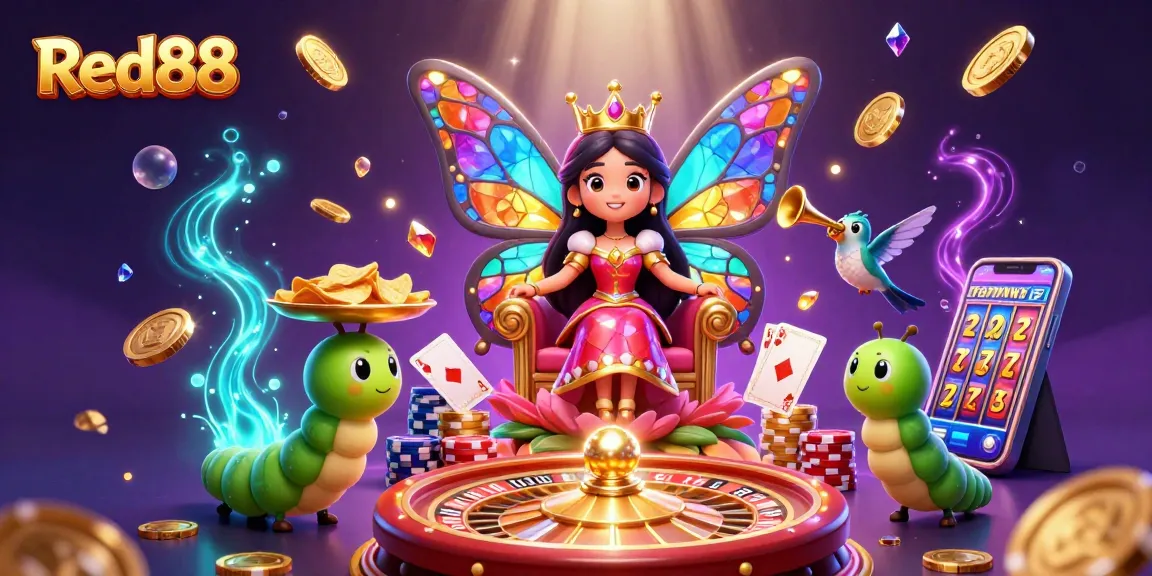 Experience thrilling gameplay at Red88 with a dazzling scene featuring vibrant characters and dynamic casino elements.