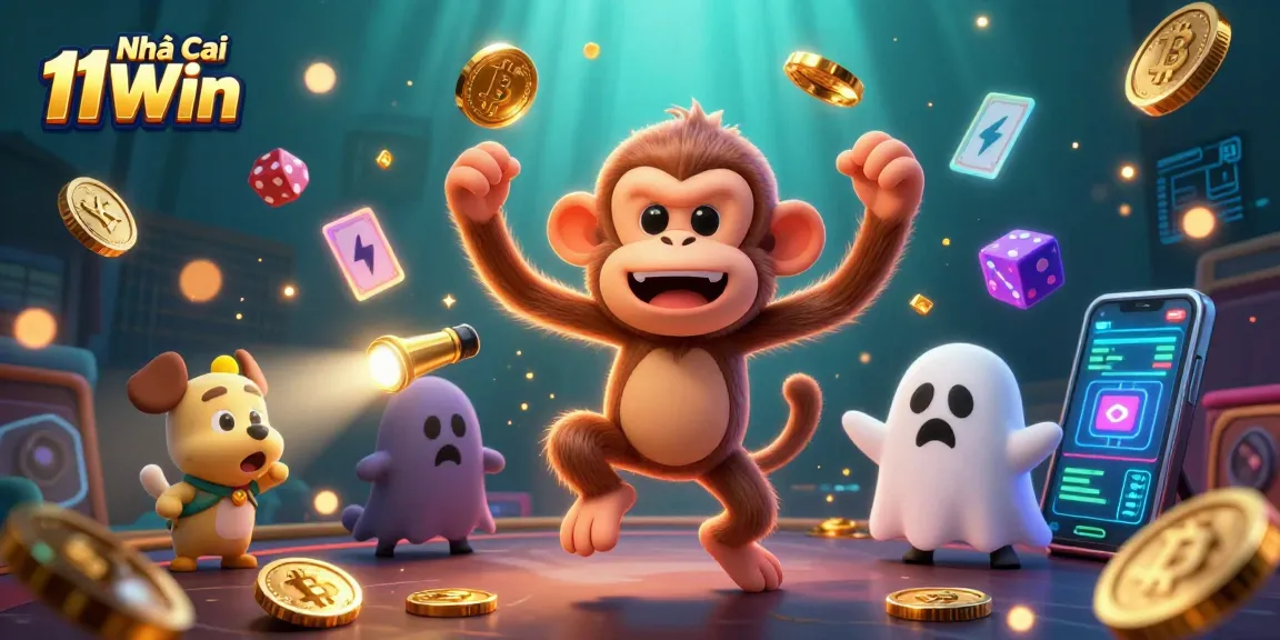 Engage with Nhà cái 11Win's thrilling atmosphere as ghostly characters entertain in a haunted casino.