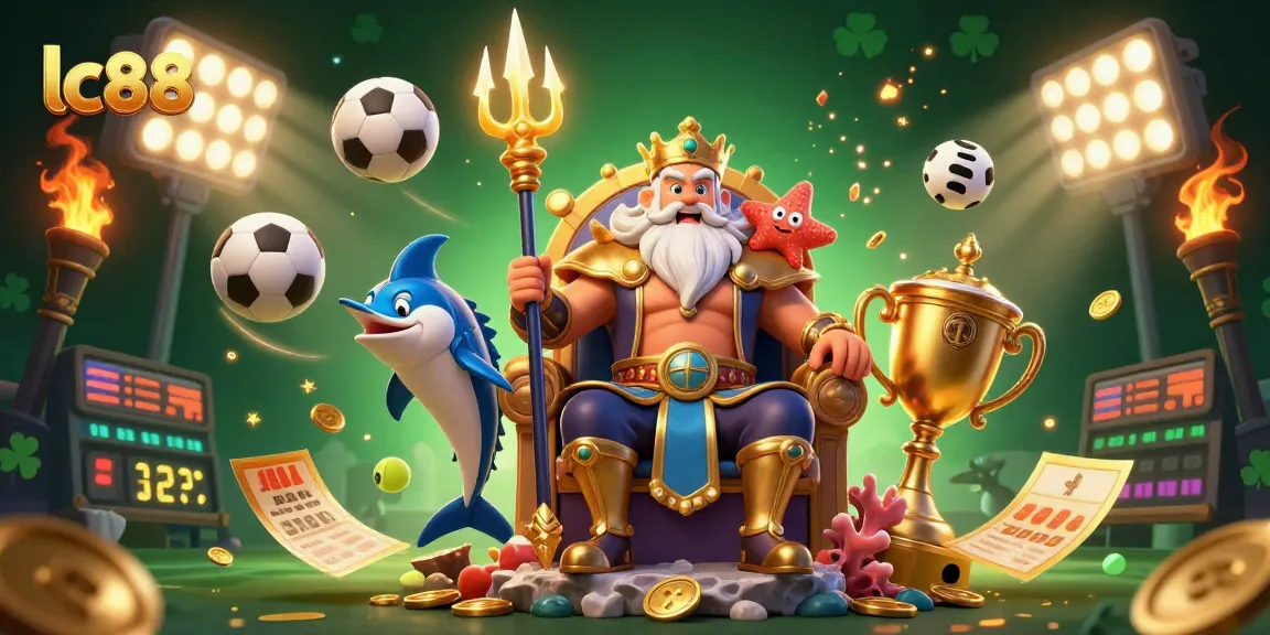 Experience vibrant gaming excitement with lc88’s dynamic casino scene featuring Neptune and friends.