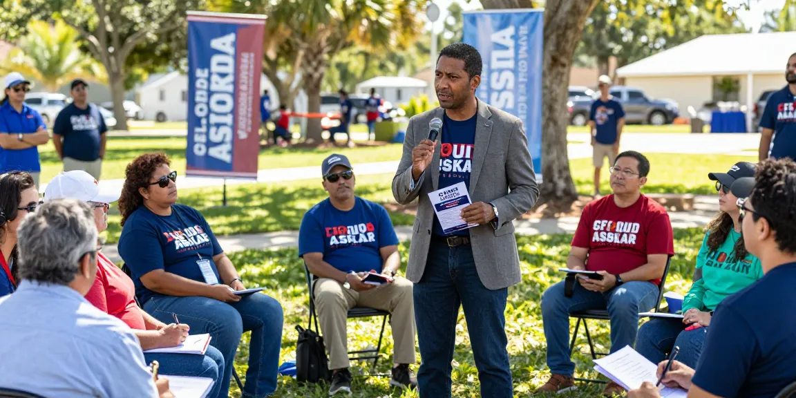 Casey Askar engaging with voters in Florida's community park during a campaign event.