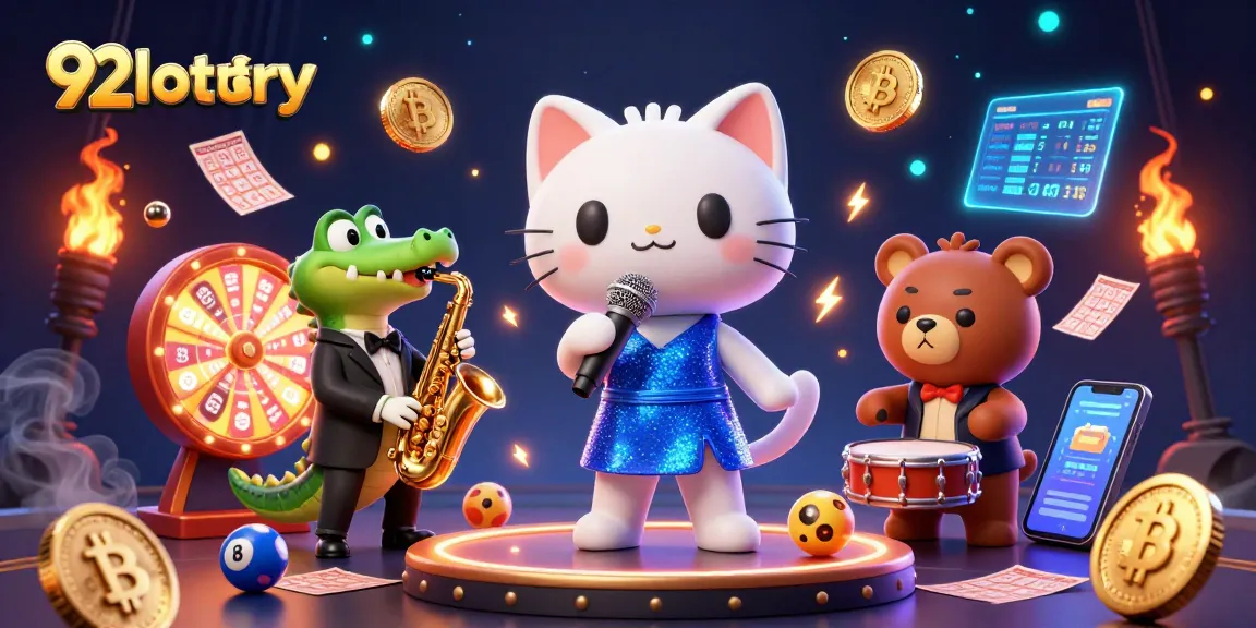 Experience the thrill of lottery gameplay with 92lottery's vibrant digital illustration showcasing characters and game elements.