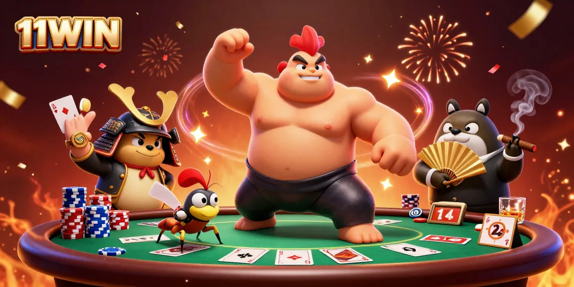 Experience 11WIN casino action with a dynamic scene featuring a powerful rooster and poker elements.