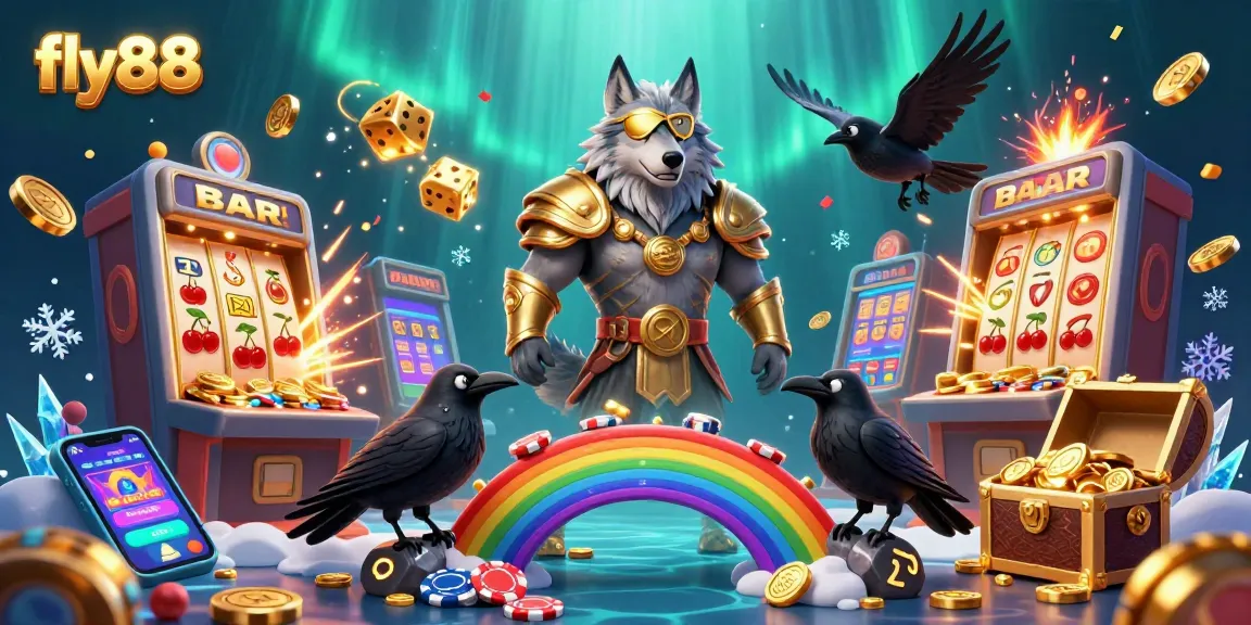 Experience thrilling wins with fly88 as Odin and ravens guide you through a vibrant casino landscape.
