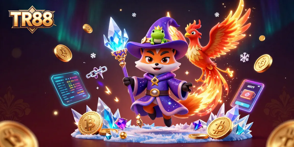 Engage with the mystical TR88 casino theme through vibrant, animated characters and crypto elements.