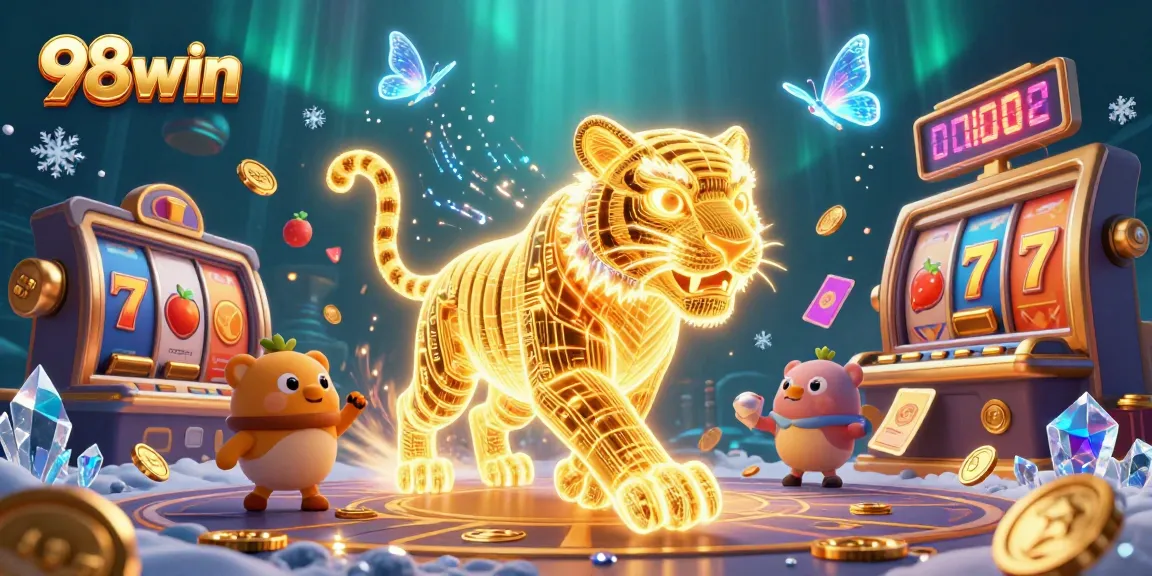 Experience the thrill of winning with 98win's vibrant digital casino illustration showcasing captivating slot elements.