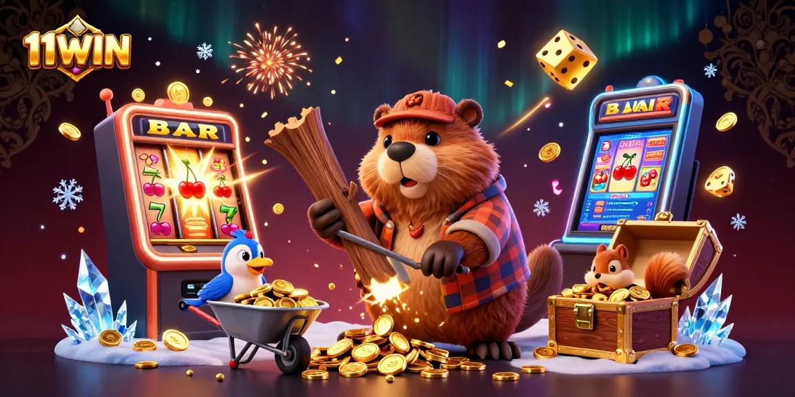 Experience the thrill of winning at 11WIN with colorful characters and dazzling casino elements in a vibrant 3D scene.