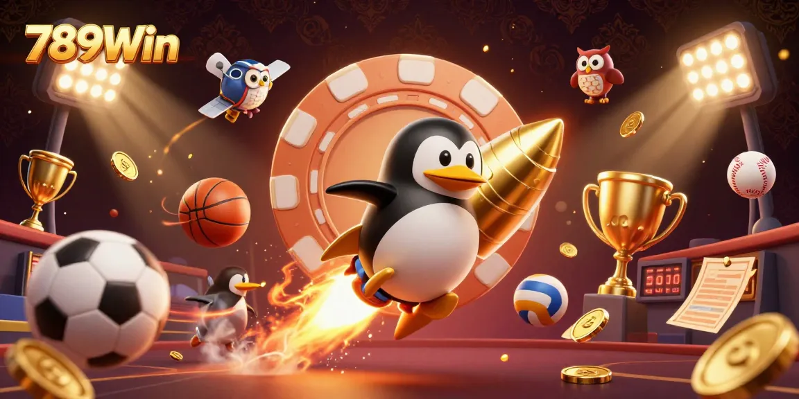 Experience the dynamic world of online gaming with the 789Win golden penguin and casino elements.